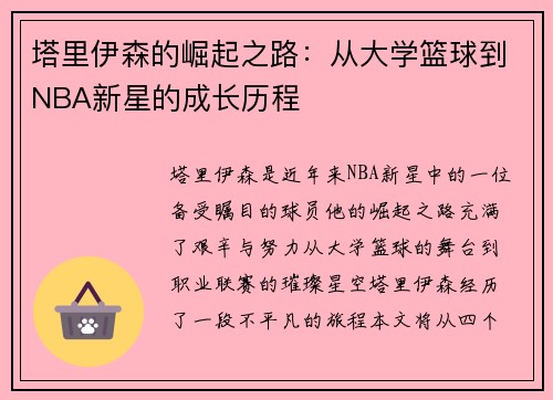 塔里伊森的崛起之路：从大学篮球到NBA新星的成长历程