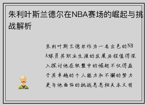 朱利叶斯兰德尔在NBA赛场的崛起与挑战解析