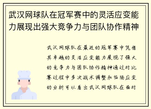 武汉网球队在冠军赛中的灵活应变能力展现出强大竞争力与团队协作精神