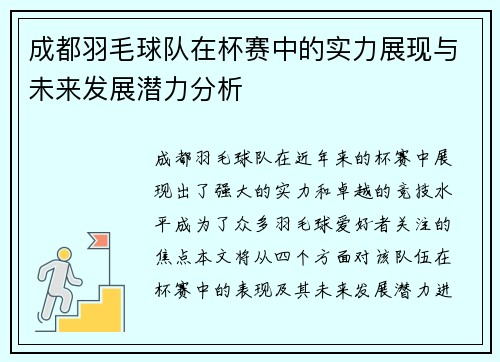 成都羽毛球队在杯赛中的实力展现与未来发展潜力分析